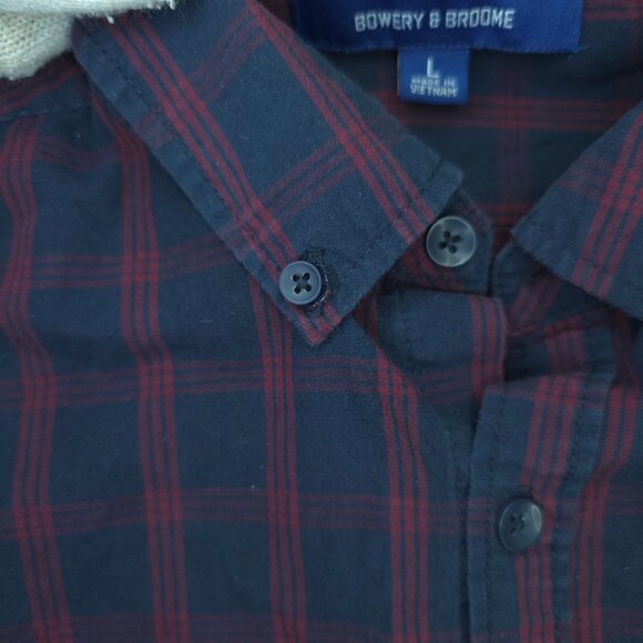 Bowery & Broome Button Shirt Mens Large Navy Blue Red Pocket Short Sleeve Plaid - Picture 4 of 9